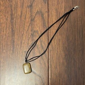 Black Cord Necklace with Brown Stone Pendant